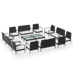 Set Divani da Giardino 16 pz con Cuscini in Polyrattan Nero