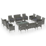 Set Divani da Giardino 16 pz con Cuscini in Polyrattan Grigio