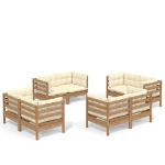 Set Divani da Giardino 8 pz con Cuscini Crema in Legno di Pino