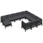 Set Divani da Giardino 11 pz con Cuscini Massello di Pino Nero