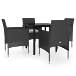 Set da Pranzo da Giardino 5 pz con Cuscini Nero