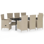 Set da Pranzo da Giardino 9 pz con Cuscini Beige