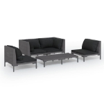 Set Divani Giardino 5 pz con Cuscini in Polyrattan Grigio Scuro