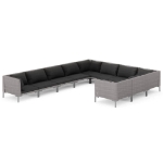 Set Divani da Giardino 10pz con Cuscini Polyrattan Grigio Scuro