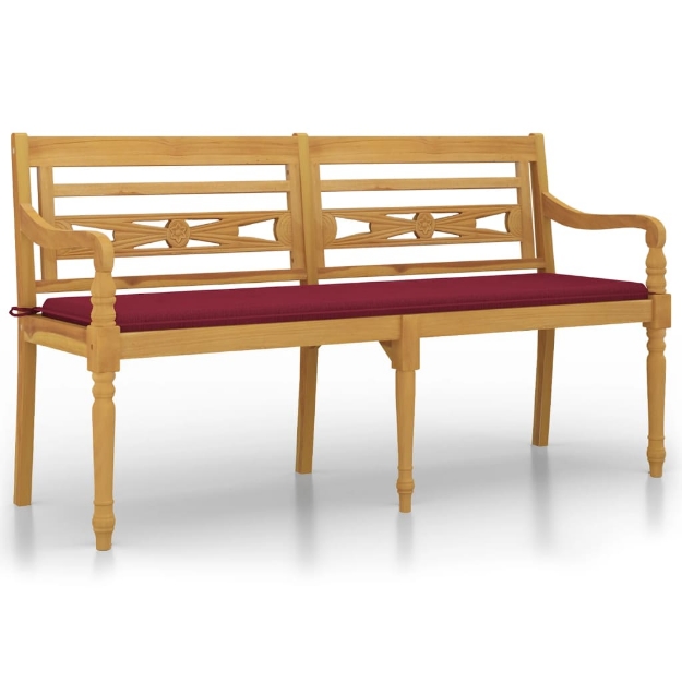 Panchina Batavia con Cuscino Rosso Vino 150 cm Massello di Teak