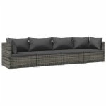 Set Divani da Giardino 4 pz con Cuscini in Polyrattan Grigio