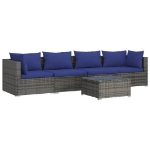 Set Divani da Giardino 5 pz con Cuscini in Polyrattan Grigio