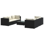 Set Divani da Giardino 7 pz con Cuscini in Polyrattan Nero