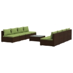 Set Divani da Giardino 9 pz con Cuscini in Polyrattan Marrone