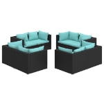 Set Salotto da Giardino 8 pz con Cuscini in Polyrattan Nero