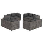 Set Divani da Giardino 8 pz con Cuscini in Polyrattan Grigio