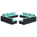 Set Divani da Giardino 12 pz con Cuscini in Polyrattan Nero