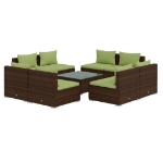 Set da Giardino 9 pz con Cuscini in Polyrattan Marrone