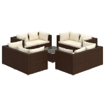 Set Divani da Giardino 9 pz con Cuscini in Polyrattan Marrone