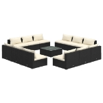 Set Salotto da Giardino 13 pz con Cuscini in Polyrattan Nero