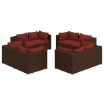 Set Divani da Giardino 8 pz con Cuscini in Polyrattan Marrone