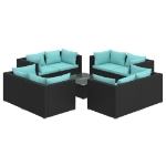 Set Divani da Giardino 9 pz con Cuscini in Polyrattan Nero