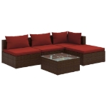 Set Divani da Giardino 5 pz con Cuscini in Polyrattan Marrone