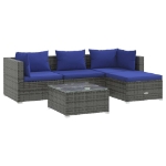 Set Divani da Giardino 5 pz con Cuscini in Polyrattan Grigio