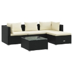 Set Salotto da Giardino 5 pz con Cuscini in Polyrattan Nero