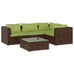 Set Divani da Giardino 5 pz con Cuscini in Polyrattan Marrone