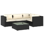 Set Salotto da Giardino 5 pz con Cuscini in Polyrattan Nero