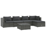 Set Divani da Giardino 6 pz con Cuscini in Polyrattan Grigio