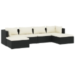 Set Divani da Giardino 6 pz con Cuscini in Polyrattan Nero