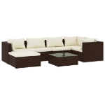 Set Divani da Giardino 7 pz con Cuscini in Polyrattan Marrone