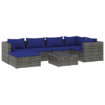 Set Divani da Giardino 7 pz con Cuscini in Polyrattan Grigio