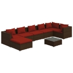 Set Divani da Giardino 8 pz con Cuscini in Polyrattan Marrone