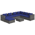 Set Divani da Giardino 8 pz con Cuscini in Polyrattan Grigio