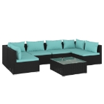 Set Salotto da Giardino 7 pz con Cuscini in Polyrattan Nero