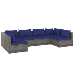 Set Divani da Giardino 6 pz con Cuscini in Polyrattan Grigio