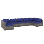 Set Divani da Giardino 7 pz con Cuscini in Polyrattan Grigio