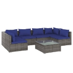 Set Divani da Giardino 7 pz con Cuscini in Polyrattan Grigio