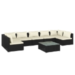 Set Salotto da Giardino 8 pz con Cuscini in Polyrattan Nero