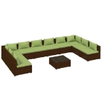 Set Divani da Giardino 11 pz con Cuscini in Polyrattan Marrone