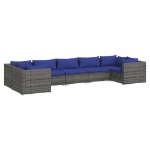 Set Divani da Giardino 7 pz con Cuscini in Polyrattan Grigio