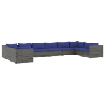 Set Divani da Giardino 10 pz con Cuscini in Polyrattan Grigio