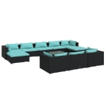 Set Divani da Giardino 11 pz con Cuscini in Polyrattan Nero