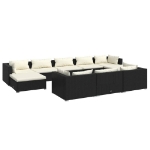 Set Divani da Giardino 10 pz con Cuscini in Polyrattan Nero