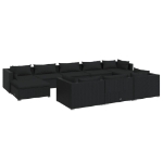 Set Divani da Giardino 10 pz con Cuscini in Polyrattan Nero