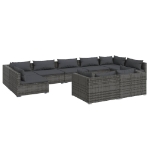 Set Divani da Giardino 9 pz con Cuscini in Polyrattan Grigio