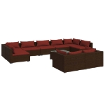 Set Divani da Giardino 9 pz con Cuscini in Polyrattan Marrone