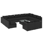 Set Divani da Giardino 12 pz con Cuscini in Polyrattan Nero