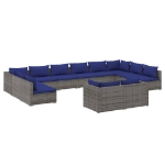 Set Divani da Giardino 12 pz con Cuscini in Polyrattan Grigio