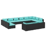 Set Divani da Giardino 13 pz con Cuscini in Polyrattan Nero