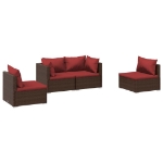 Set Divani da Giardino 4 pz con Cuscini in Polyrattan Marrone