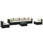 Set Divani da Giardino 7 pz con Cuscini in Polyrattan Nero